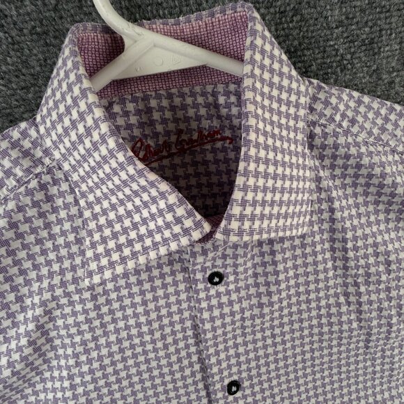 Robert Graham Button Up Shirt Men Designer Short Sleeve Purple Check Medium - Picture 7 of 13